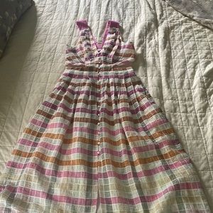 Anthropologie cross back pink plaid dress